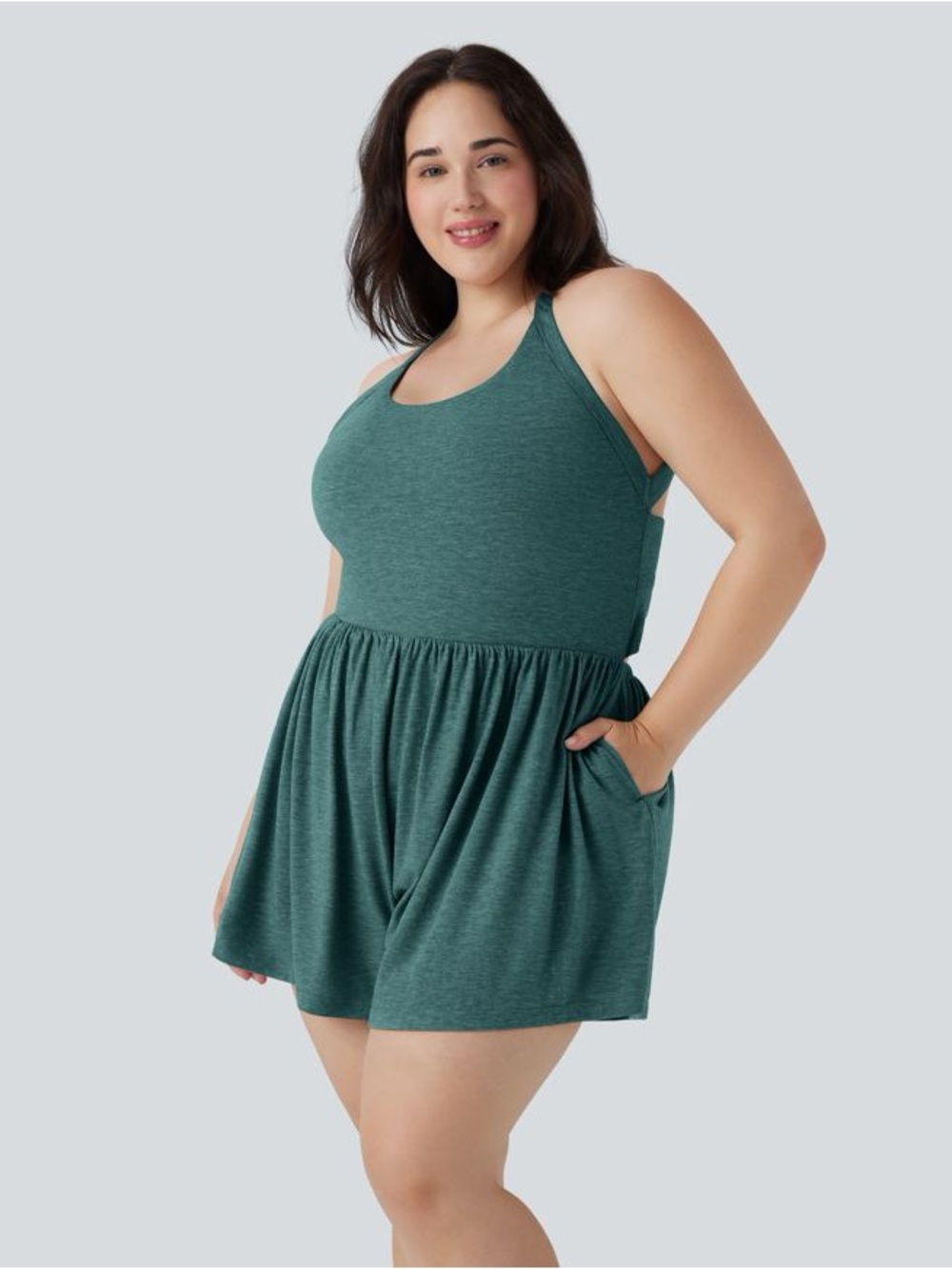 Halara Pocket 2 in 1 Easy Preezy Romper Sz XL Jade Green Athleisure